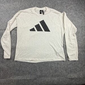 Adidas Womens 2XL Long Sleeve T-Shirt Cream Heather Speckle Logo HT4635